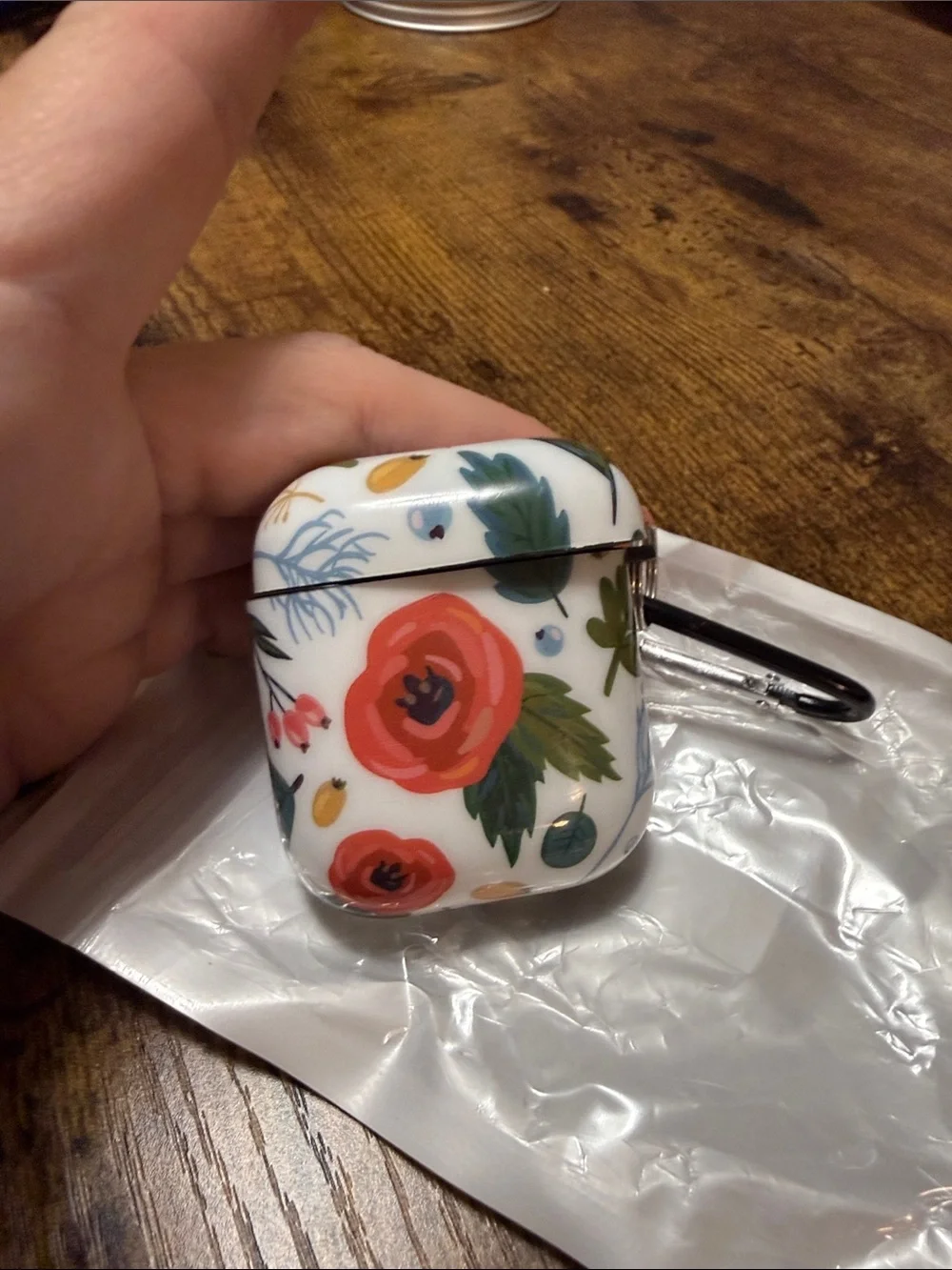 Floral Pattern Protective AirPod Case Cover - White with Red Flowers